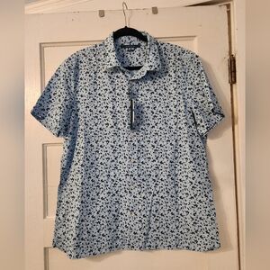 New Perry Ellis Shirt, Slim Fit Short Sleeve, Button Down, Light Blue & Navy XL